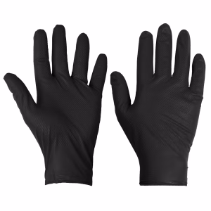 1277 Black Disposable Nitrile Diamond Grip Gloves
